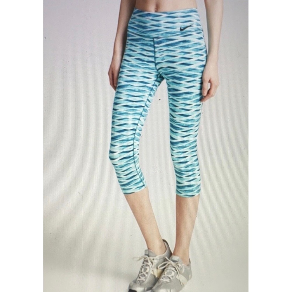 Nike‎ Dri-FIT Womens Teal White Geometric Chevron Cropped Leggings Size M